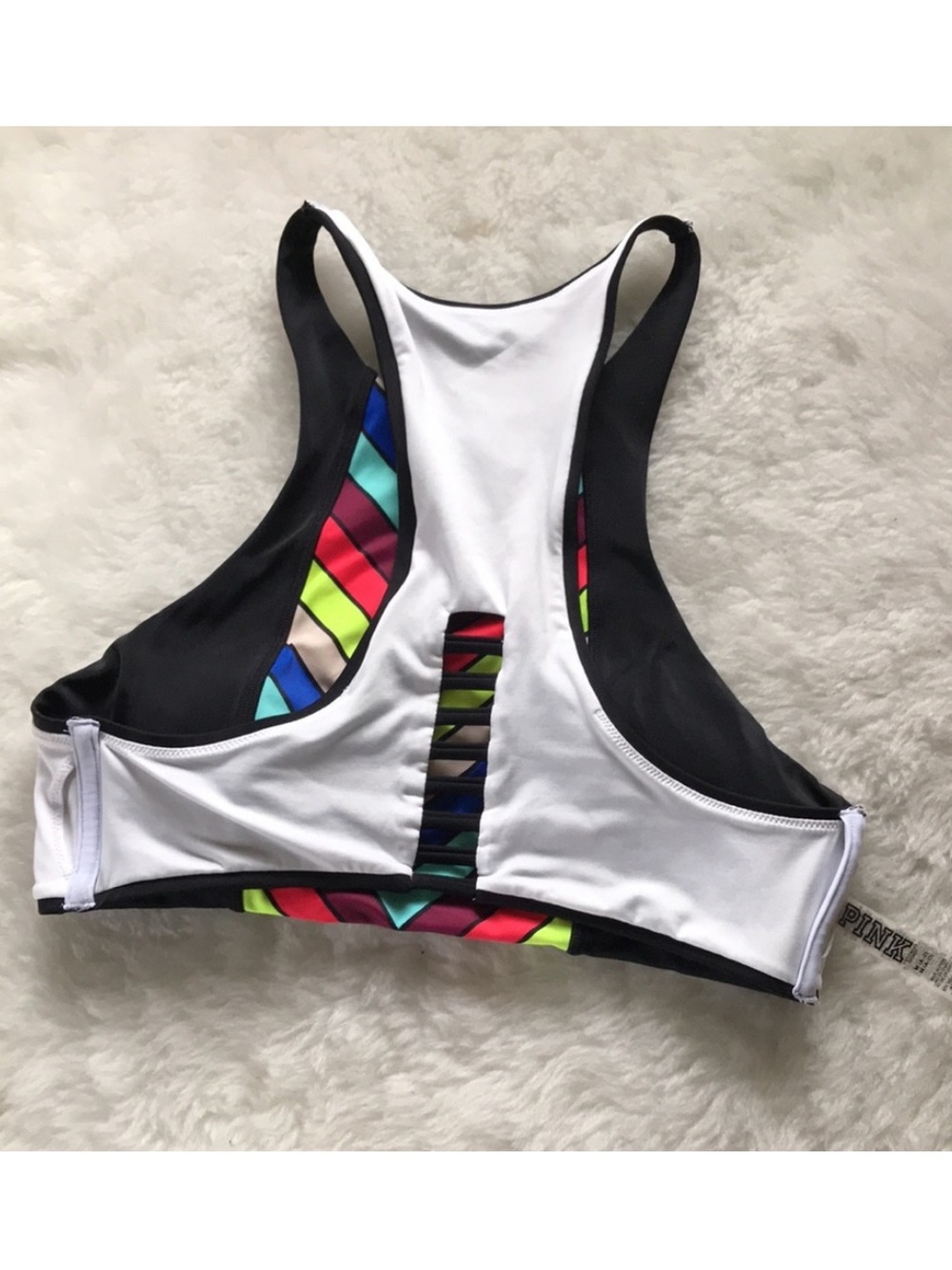 Victoria’s Secret PINK crop tank swim top black high neck rainbow M - Picture 4 of 10